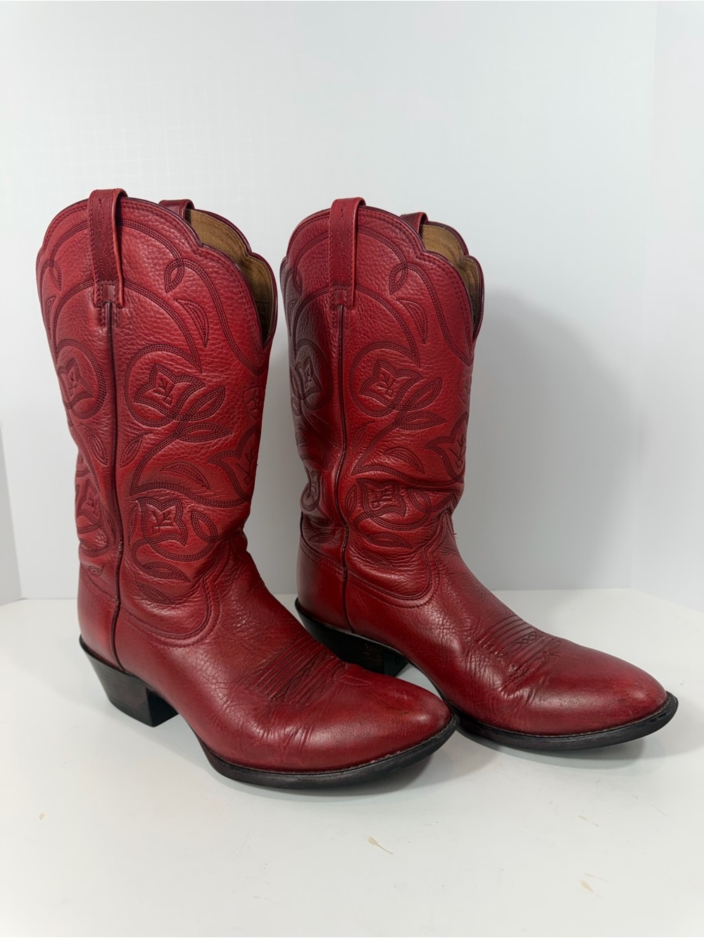 Ariat Womens 9B Red Leather Western Cowboy Boots Floral Embroidered Style 35742